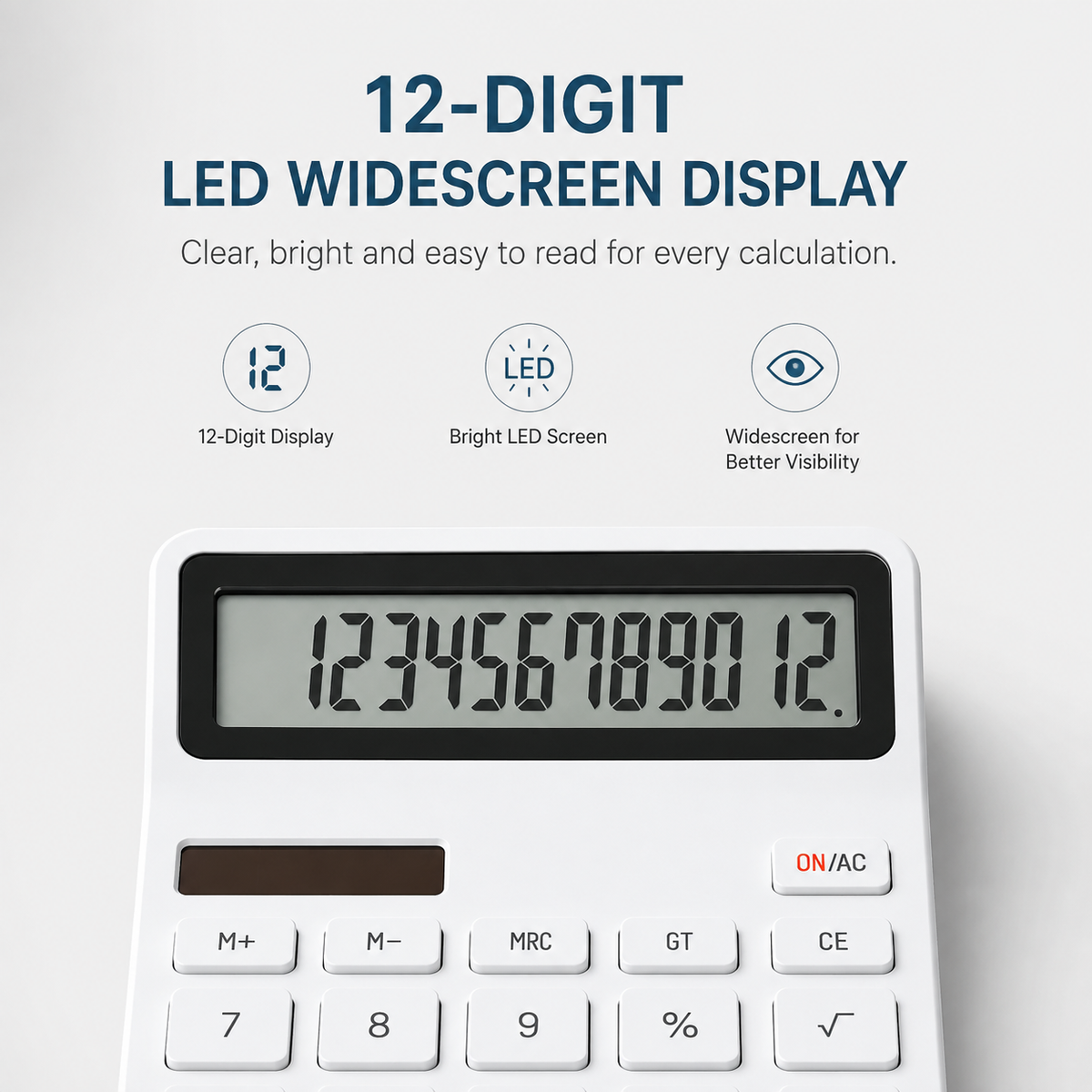 KACO 12-Digit Photoelectric Calculator – Dual Power Solar & Battery Calculator with Large LCD Display | Office, School & Home Calculator