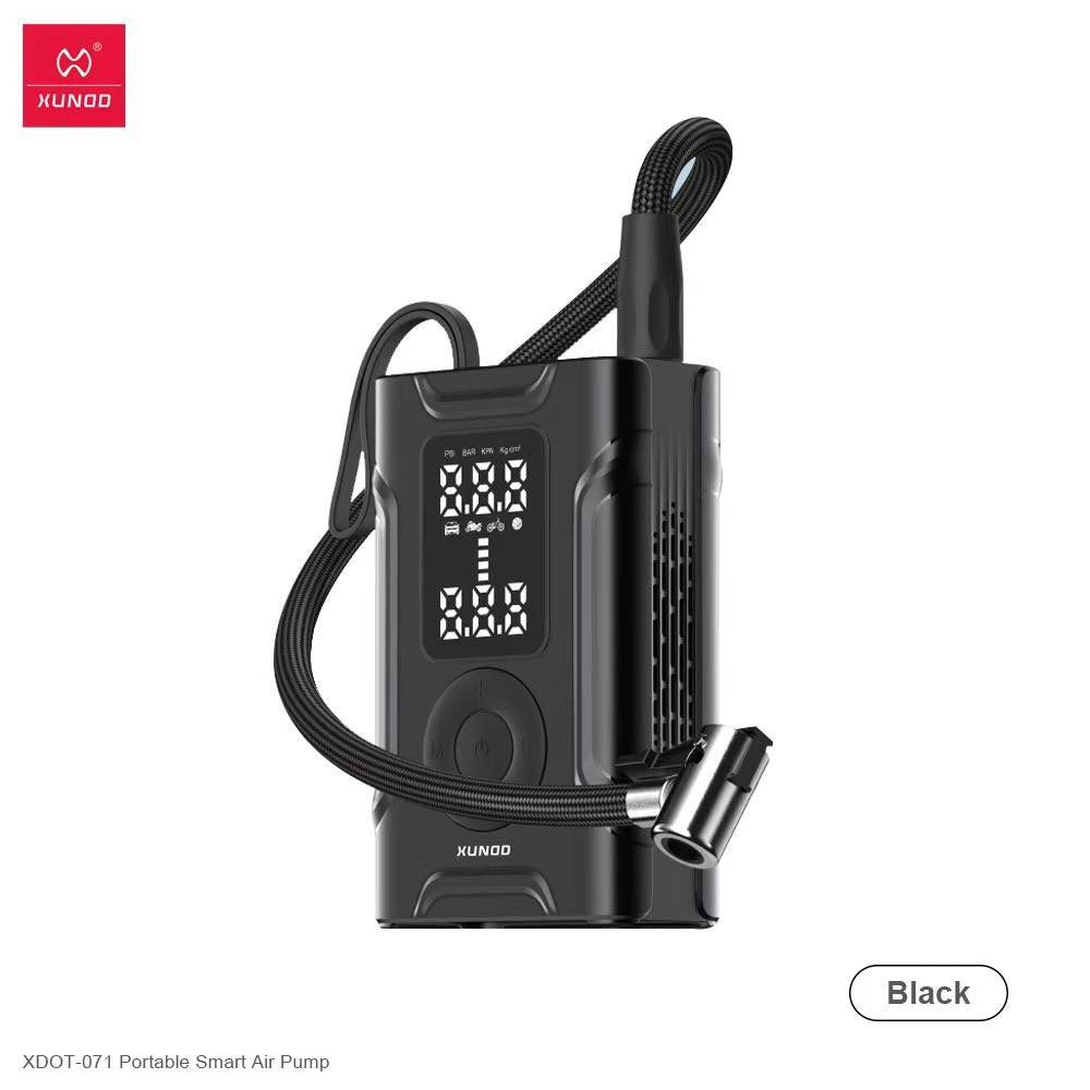 XUNDD Portable Smart Air Pump XDOT-071 | Digital Display | Fast Inflation | Rechargeable 4000mAh Battery | Auto Stop Function | Compact Tyre Inflator | Premium Black
