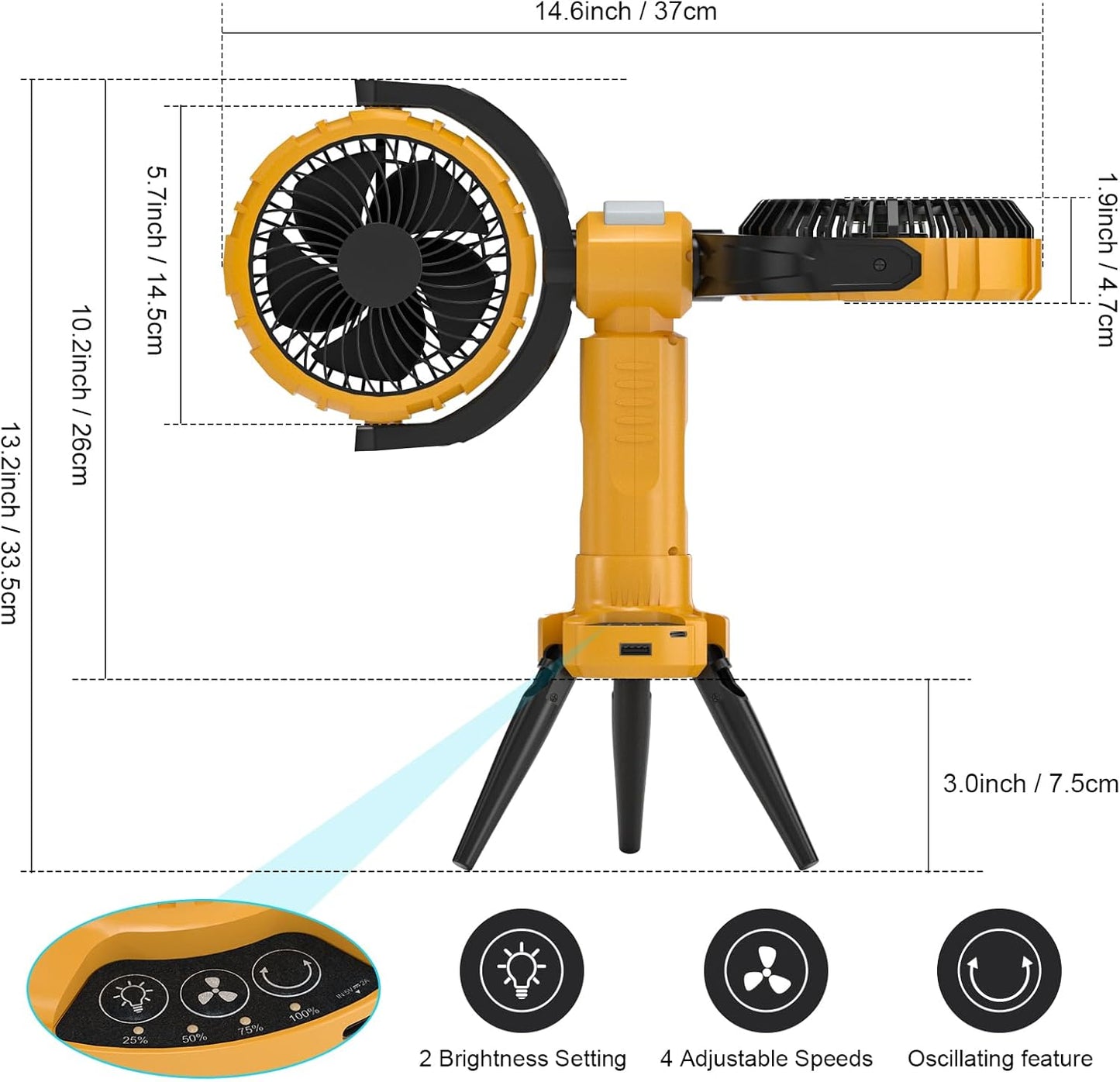 Portable High Speed Fan with 4 Speed | Inbuilt PowerBank | Dual Head | 360° Rotatable