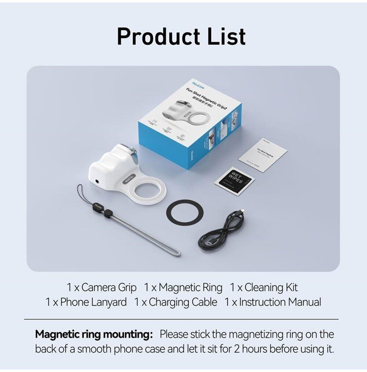 TELESIN Magnetic Grip & Selfie Ring Light Combo Set