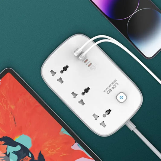 LDNIIO 65W Universal Socket with 3AC Outlets with Switch Control Electric Socket Extension with 4 USB for Phone to Charge