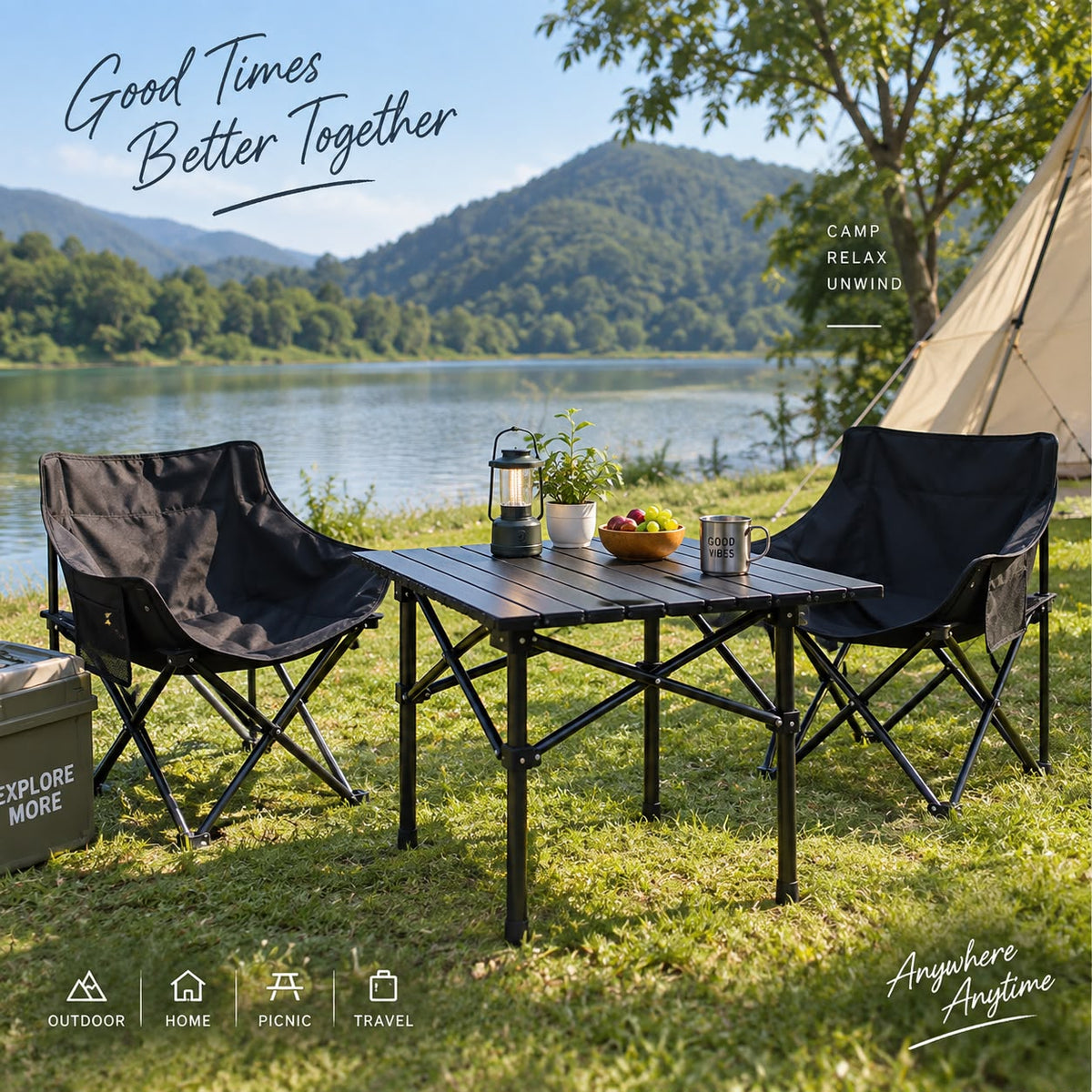 Outdoor Lounge Set – Stylish Table & 2 Chairs for Ultimate Relaxation