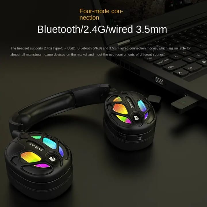 Wireless Bluetooth 2.4G, RGB Gaming Headset, Low Latency, ENC Microphone, Compatible with PC, PS5,Xbox, and Mobile Phones