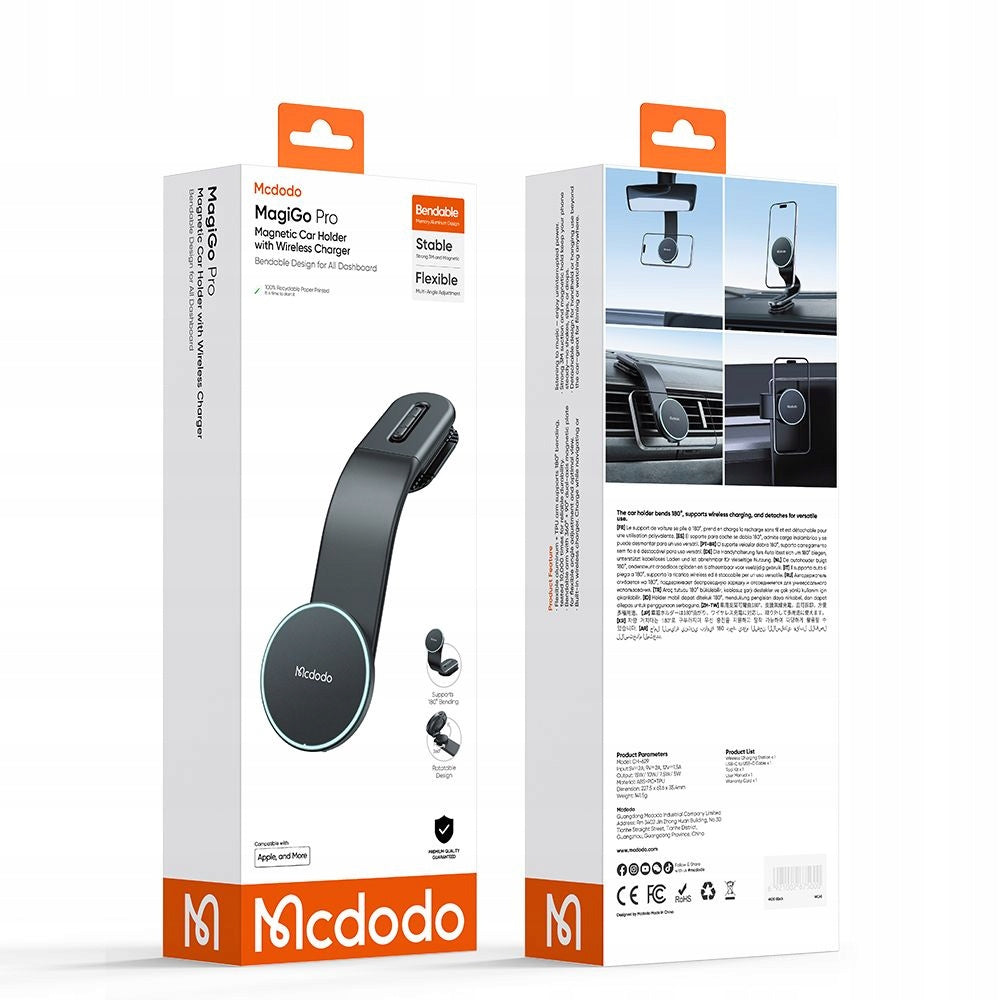 MCDODO Magic pro Magnetic Car holder with Wireless Charger, Adjustable , Stable- Black