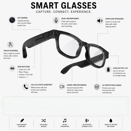 Smart AI Camera Glasses – HD Camera, Photochromic Lenses & Bluetooth Connectivity
