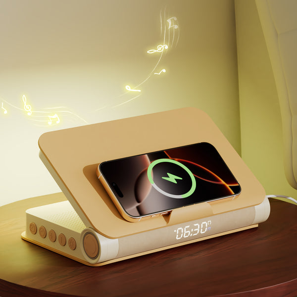 Wireless Charging Book lamp Speaker- Wake-Up Light & Wireless Charging- Apricot Yellow