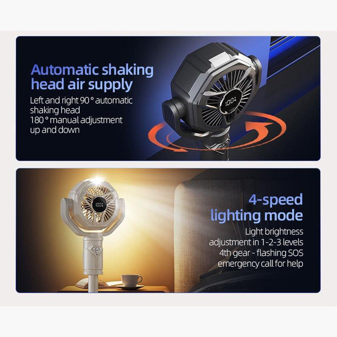 Tech Floor Fan | Remote Control | Inbuilt Light | Adjustable Height, 10 Speed Settings, LED Light & Long Battery Life