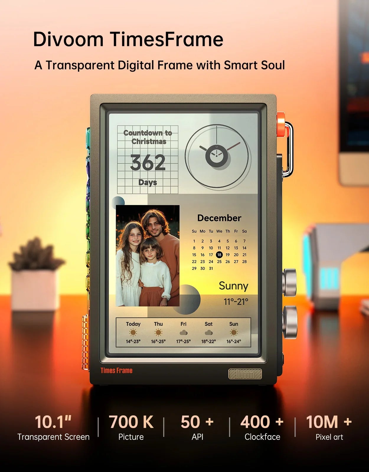 Divoom Times Frame | Transparent IPS Digital Picture Frame | WiFi Smart Display | 64GB Storage | Custom Clocks, Weather, Finance & Pixel Art | Premium Home Decor