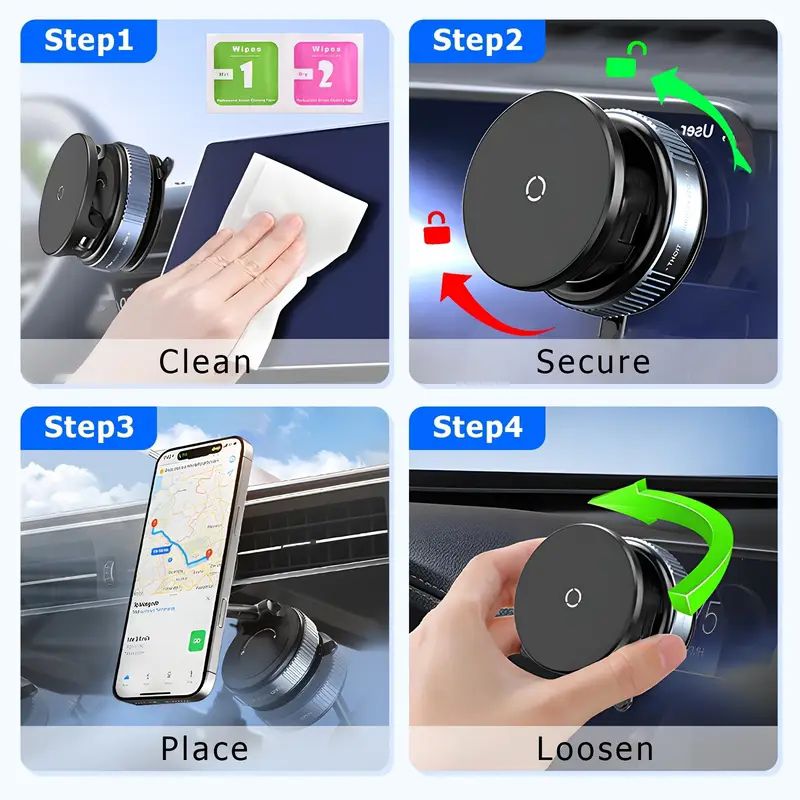 K007 Vacuum Suction Stand | 15W Magnetic Wireless Charging Phone Holder | 360° Rotatable Retractable Mount | Universal Suction Stand for Home, Car & Office | Black