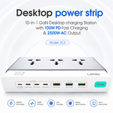 LDNIO 10-in-1 GaN Desktop Power Strip 2500W with 100W PD Fast Charging, 3 Universal AC Outlets, 7 USB Ports (4 USB-C + 3 USB-A), Surge Protection & Master Switch