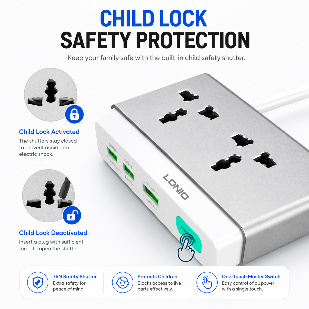 LDNIO 10-in-1 GaN Desktop Power Strip 2500W with 100W PD Fast Charging, 3 Universal AC Outlets, 7 USB Ports (4 USB-C + 3 USB-A), Surge Protection & Master Switch