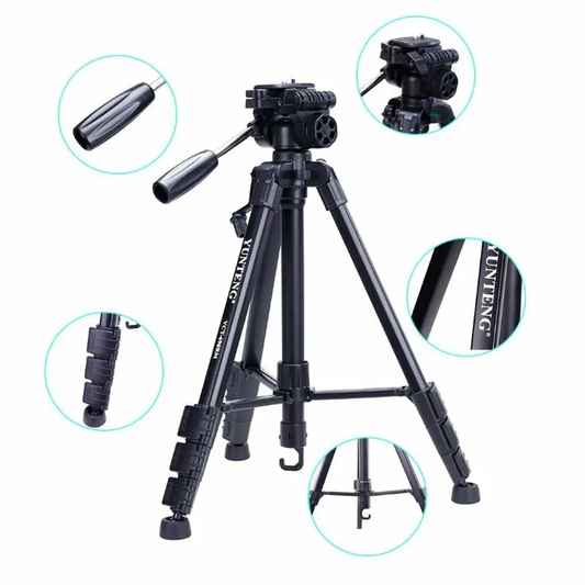 Yunteng VCT-690 Professional Tripod | Aluminum Camera & Mobile Tripod | 3-Way Pan Head | Adjustable 170cm Height | Quick Release Plate | Premium Black