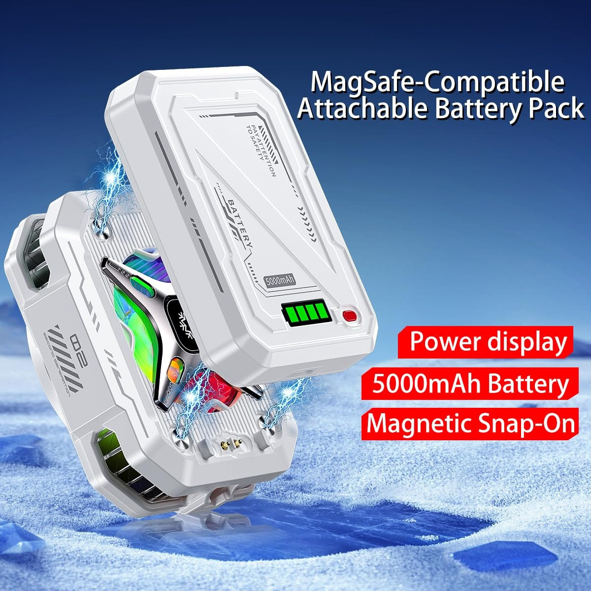 Magnetic Phone Cooler | Ultra-Fast Cooling Fan | RGB Lights | Silent Operation | USB Type-C Powered | Compatible with iPhone & Android | Premium White