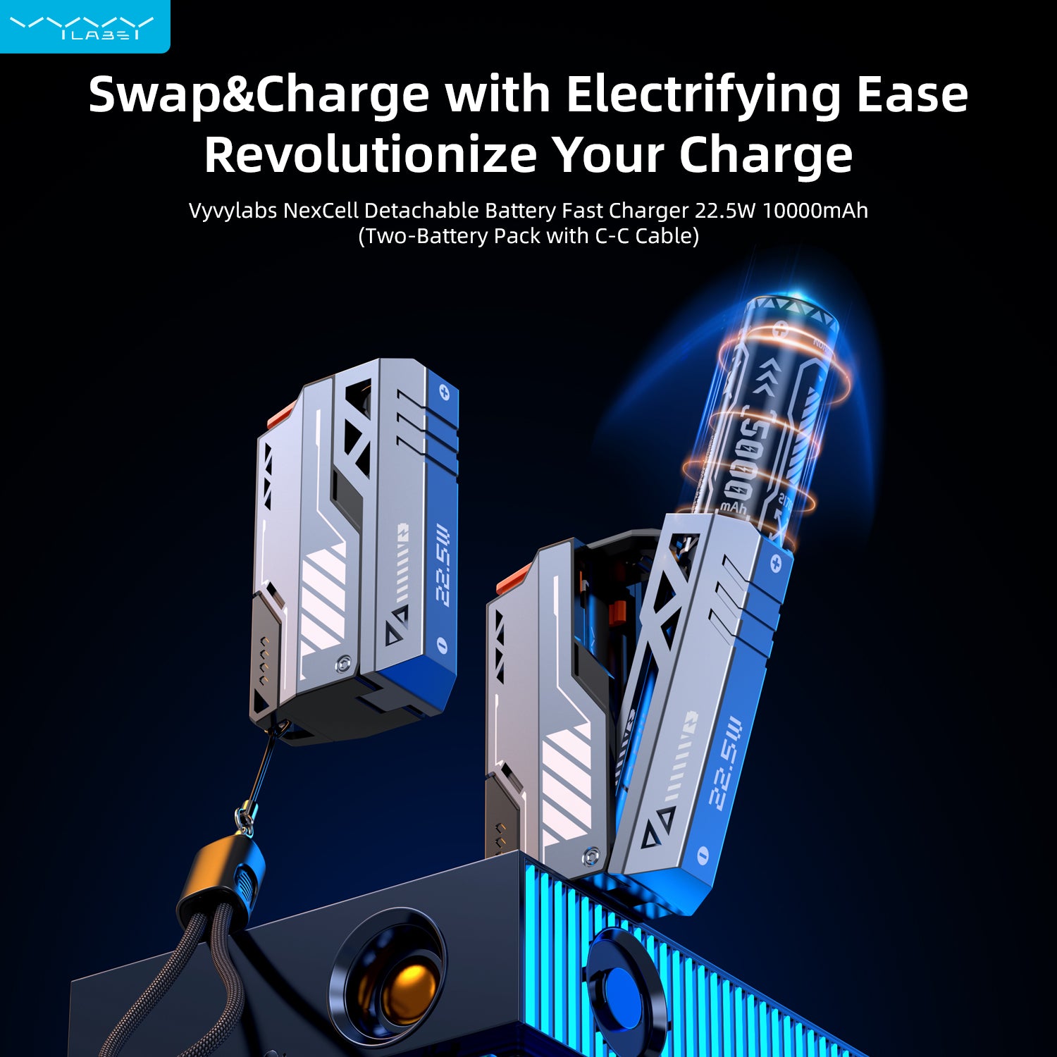 NOHON Detachable Battery PowerBank | 22.5W | 20000mAh (Four-Battery Pack with C-C Cable)