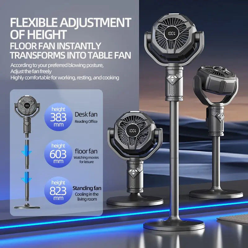 Tech Floor Fan | Remote Control | Inbuilt Light | Adjustable Height, 10 Speed Settings, LED Light & Long Battery Life