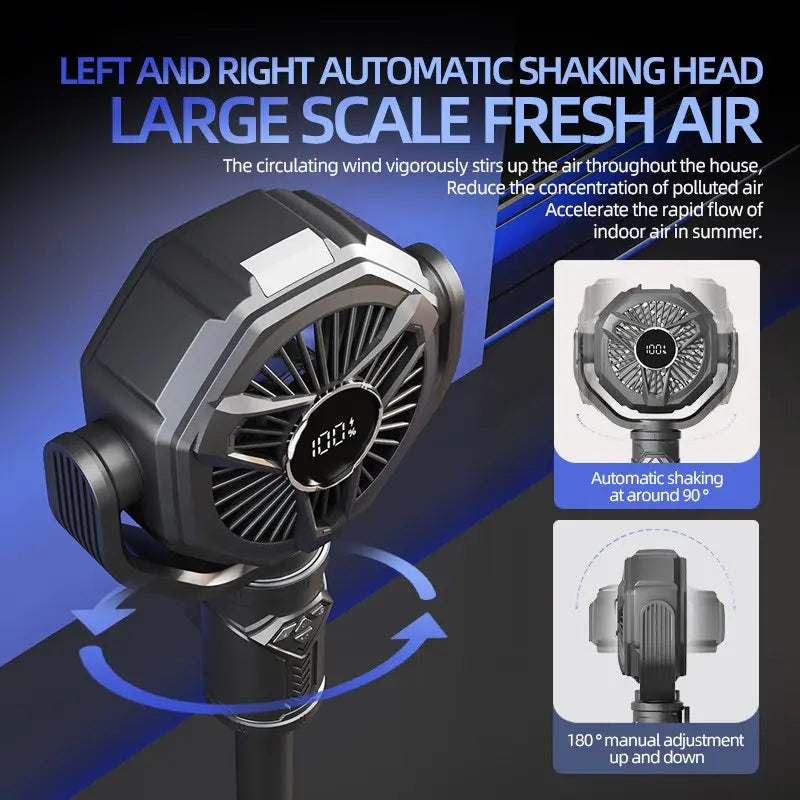 Tech Floor Fan | Remote Control | Inbuilt Light | Adjustable Height, 10 Speed Settings, LED Light & Long Battery Life