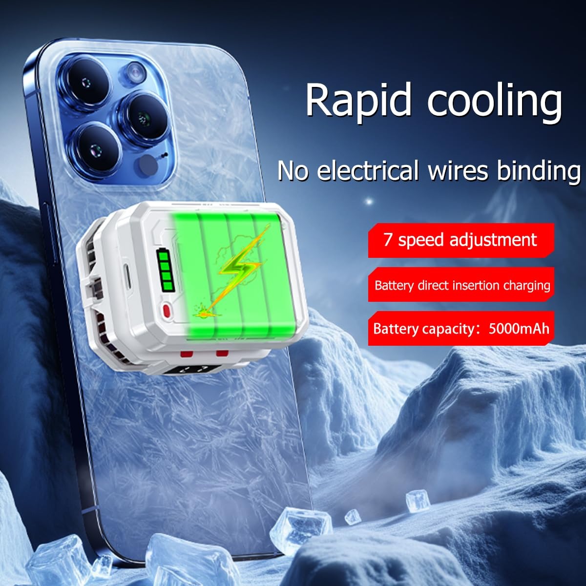 Magnetic Phone Cooler | Ultra-Fast Cooling Fan | RGB Lights | Silent Operation | USB Type-C Powered | Compatible with iPhone & Android | Premium White