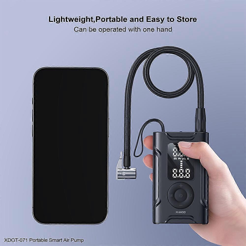 XUNDD Portable Smart Air Pump XDOT-071 | Digital Display | Fast Inflation | Rechargeable 4000mAh Battery | Auto Stop Function | Compact Tyre Inflator | Premium Black