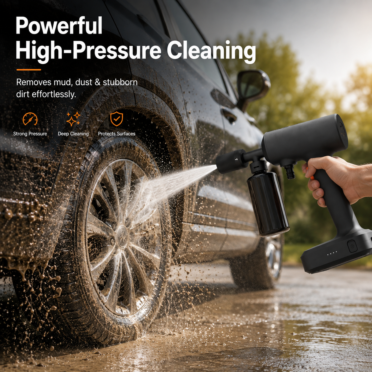 Cordless High Pressure Car Washer Gun – Portable Wireless Pressure Washer with Foam Bottle, 3 Spray Modes & Rechargeable Battery for Car, Bike, Garden & Home Cleaning
