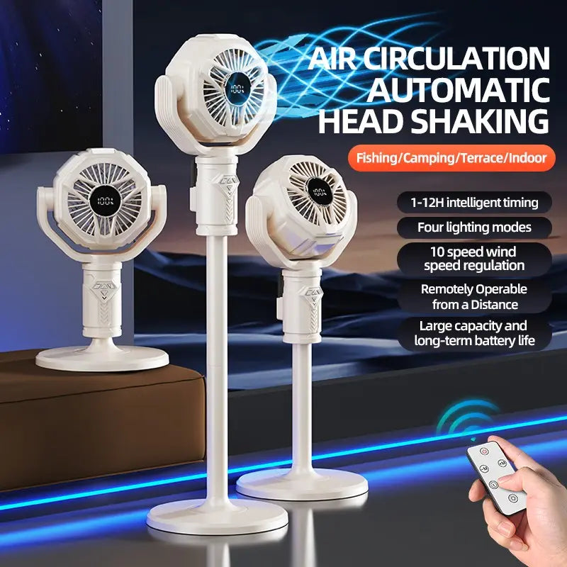 Tech Floor Fan | Remote Control | Inbuilt Light | Adjustable Height, 10 Speed Settings, LED Light & Long Battery Life