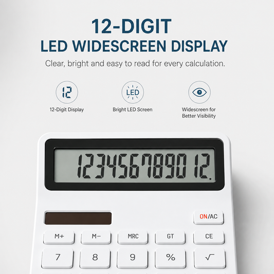 KACO 12-Digit Photoelectric Calculator – Dual Power Solar & Battery Calculator with Large LCD Display | Office, School & Home Calculator