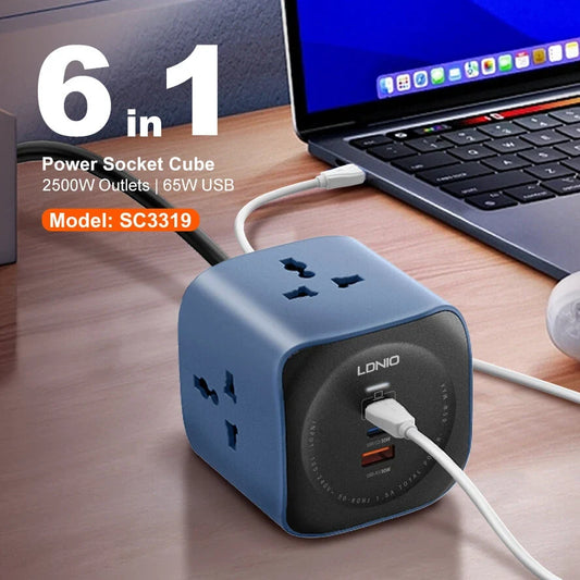 LDNIO 65W Cube PowerSocket | 6in1 Power House with 65W Type C Port