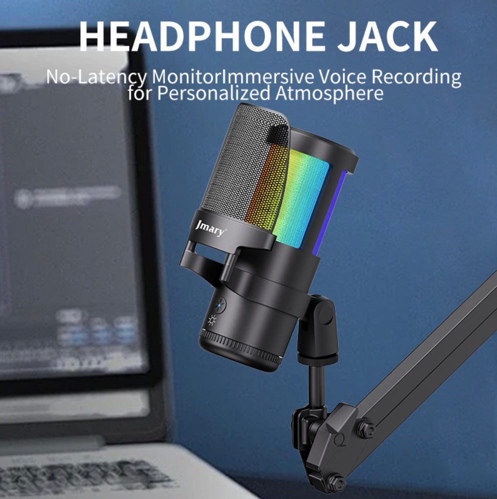 Jmary Condenser Mic | Noise Cancellation | RGB lighting |Gain Knob