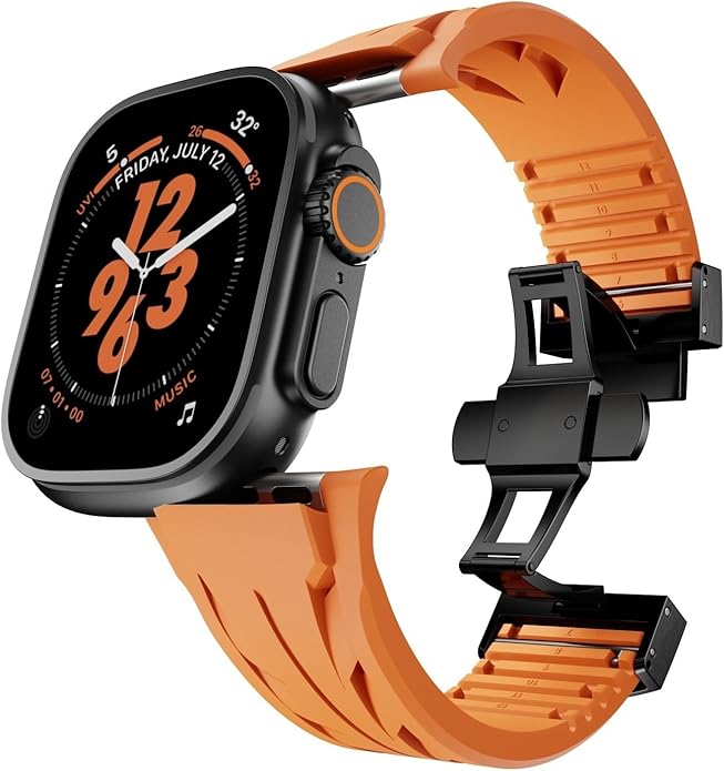 Stylish Silicon Strap with Butterfly "Black" Buckle for iwatch 44/45/46/49MM