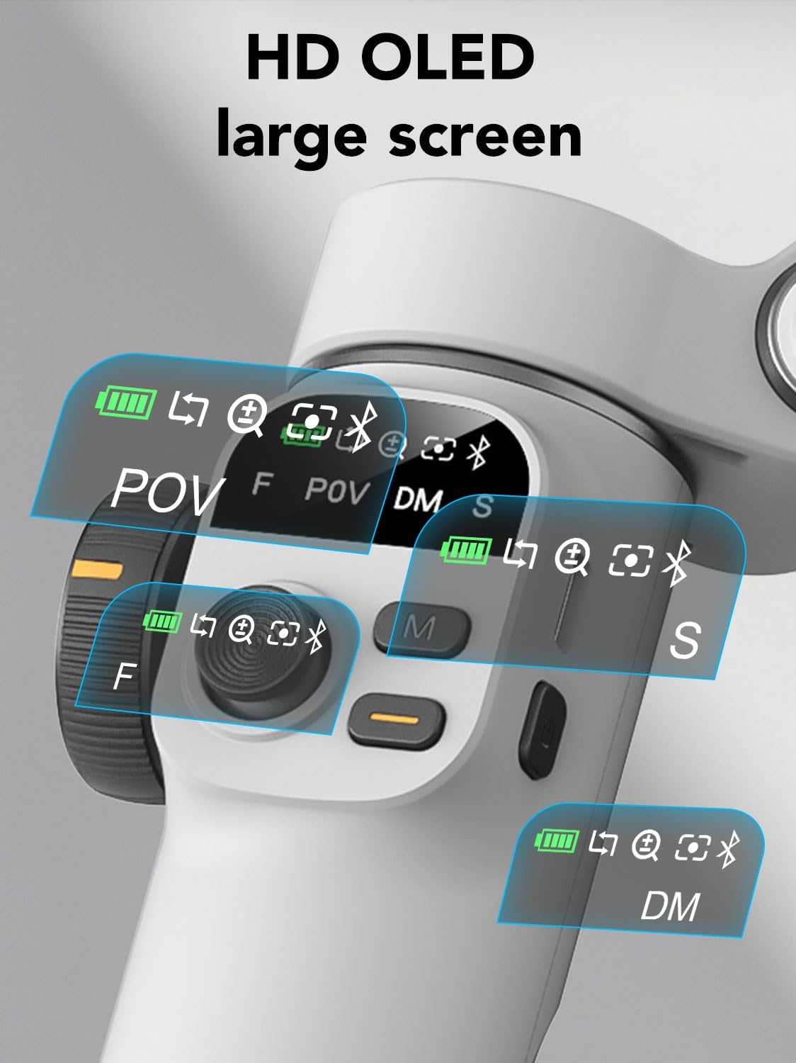 Smart Gimbal Stabilizer for MOBILE with OLED Display,White