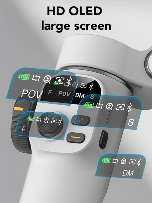 Smart Gimbal Stabilizer for MOBILE,Face,Body & ObjectTracking, Built-in 20cm Extension Rod, 3-axis Handheld Smartphone Gimbal, with OLED Display,White