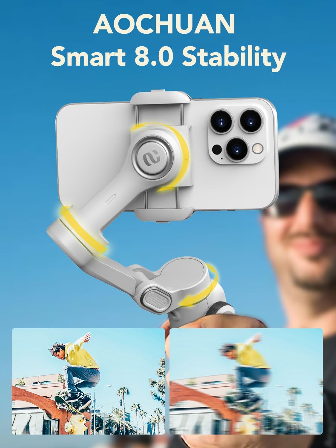 Smart Gimbal Stabilizer for MOBILE with OLED Display,White