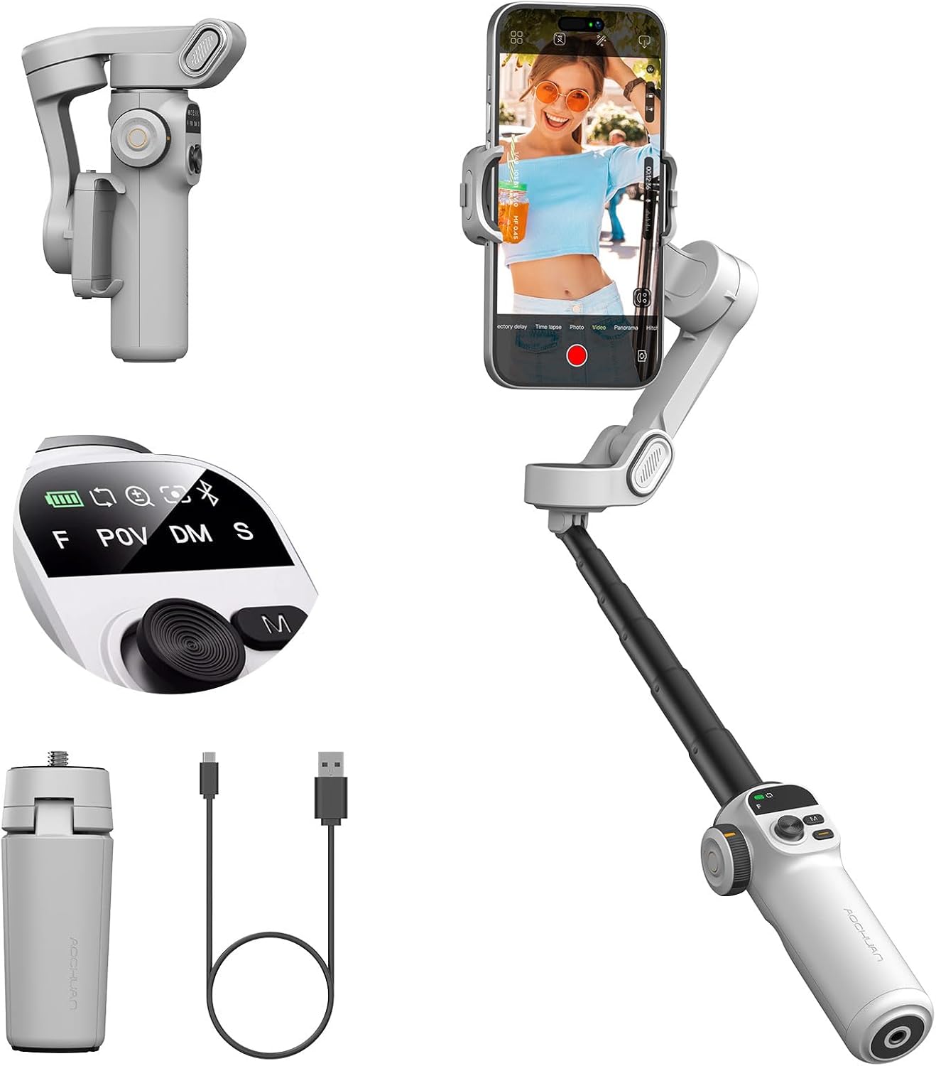Smart Gimbal Stabilizer for MOBILE with OLED Display,White