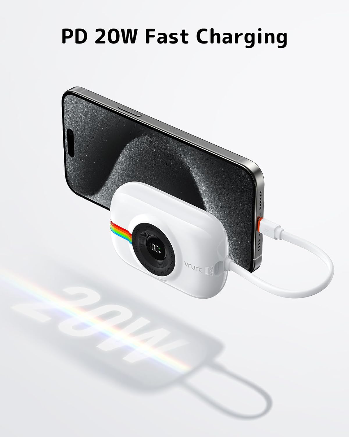 Camera like Power Bank | 10000mAh | InBuilt Dual Cables PowerBank