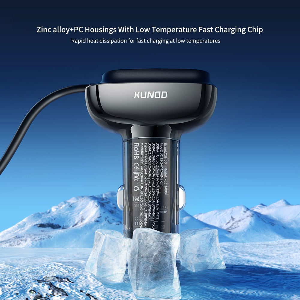 XUNDD 30W 3-Port Car Charger Adapter (2 USB-C + USB-A)