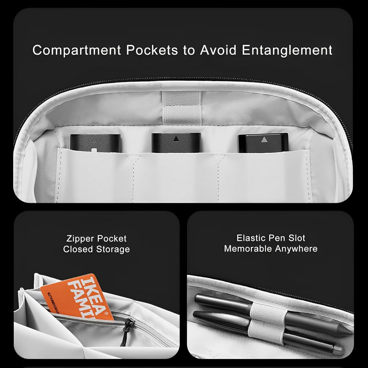 Tech Storage Bag | 23 Multi-Purpose Pockets | 180° Opening, Water Repellent, Heavy Duty, Business & Travel