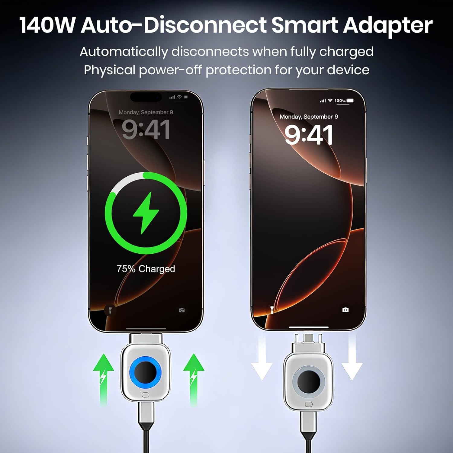 Auto Disconnect Adapter | 140W Fast Charging | Supports All type C Devices | Auto Stop