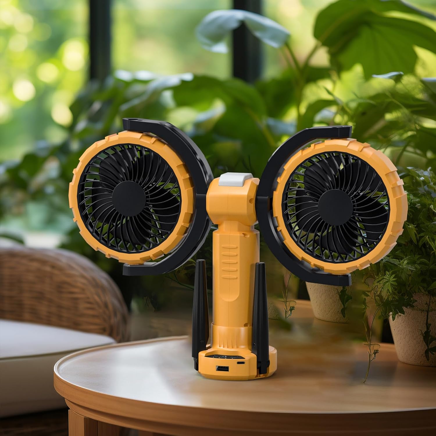 Portable High Speed Fan with 4 Speed | Inbuilt PowerBank | Dual Head | 360° Rotatable