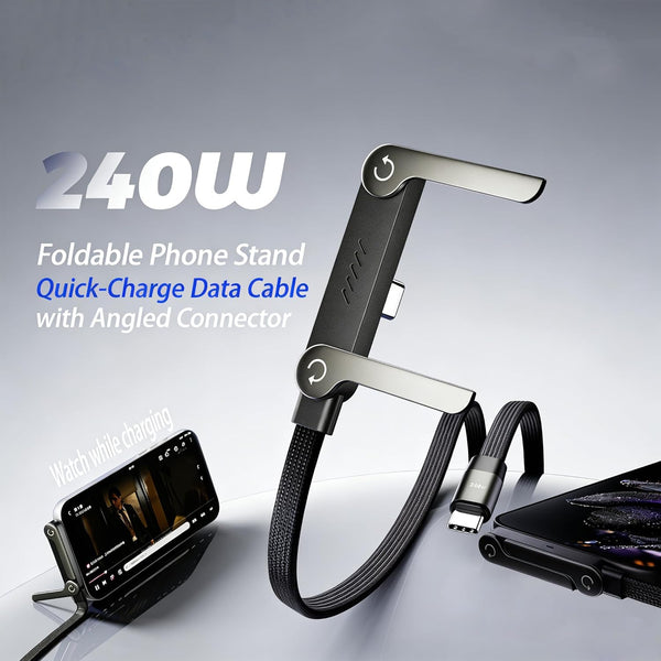 240W USB-C Braided Stand Cable | 1.5M Fast Charging Cable with Built-In Cable Organizer, Metal Connectors & Tangle-Free Design