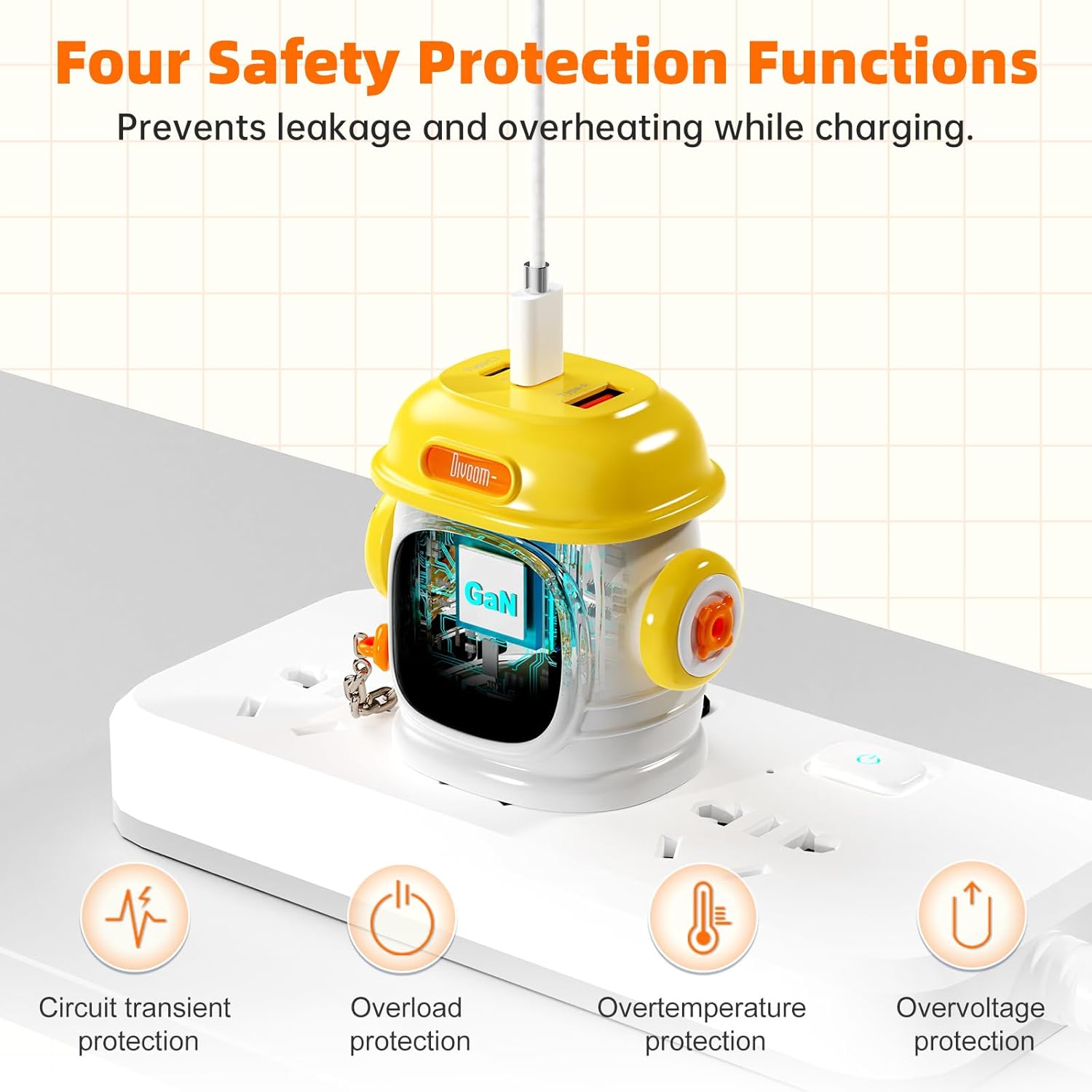 Divoom Dipow-65W Multi-socket Fast Charger | 1.5M Official Fast Charge Cable Included