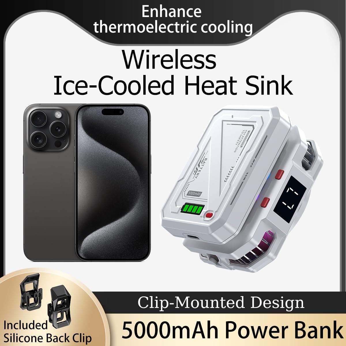 Magnetic Phone Cooler | Ultra-Fast Cooling Fan | RGB Lights | Silent Operation | USB Type-C Powered | Compatible with iPhone & Android | Premium White