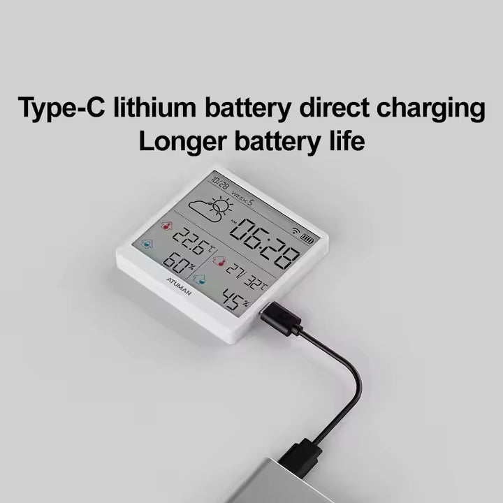 ATuMan TH3 Indoor Digital Thermometer | Temperature Humidity Meter| Clock for Home