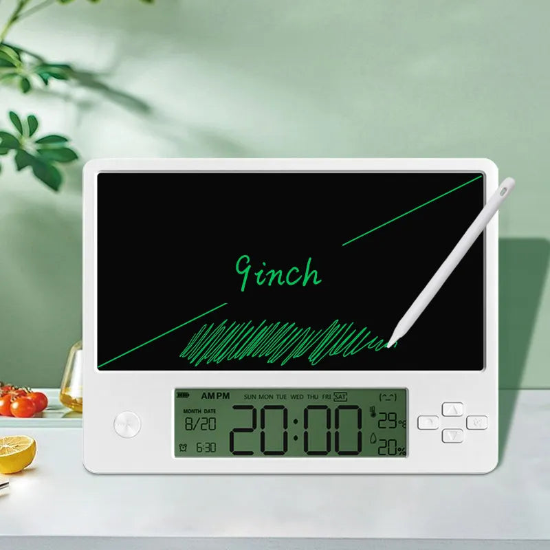 9 Inch LCD Writing Tablet with Clock | Temperature Humidity Display