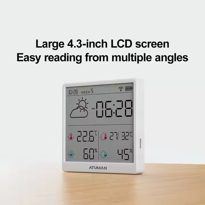 ATuMan TH3 Indoor Digital Thermometer | Temperature Humidity Meter| Clock for Home