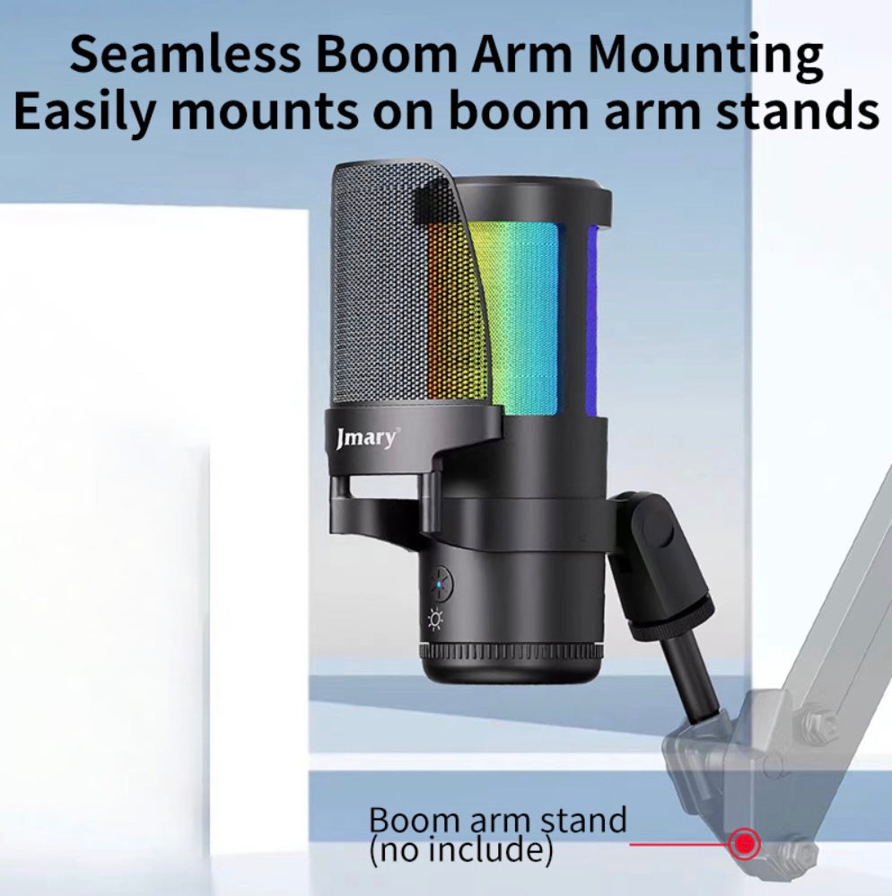Jmary Condenser Mic | Noise Cancellation | RGB lighting |Gain Knob