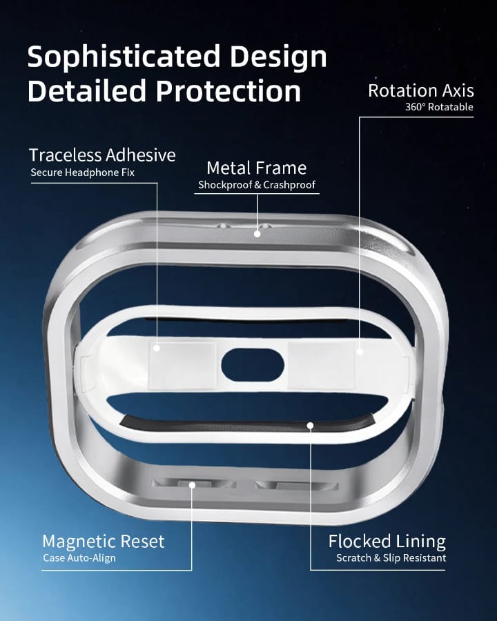 Rotating Protective Case Compatible with AirPods Pro 3 | Silver and Metallic Frame, Wireless Charging | Shockproof Earbud case.