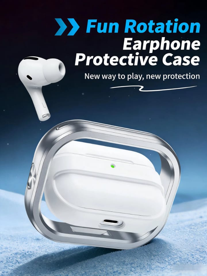 Rotating Protective Case Compatible with AirPods Pro 3 | Silver and Metallic Frame, Wireless Charging | Shockproof Earbud case.
