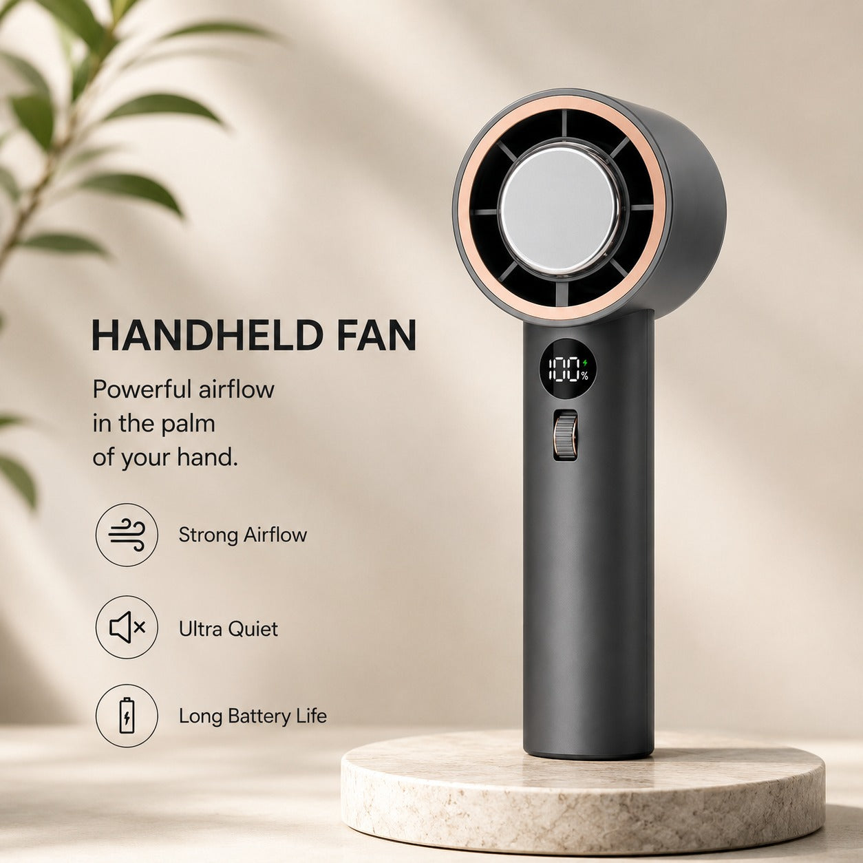 Portable Handheld Freezing Fan – 3600mAh Rechargeable Turbo Cooling Fan with Digital Display