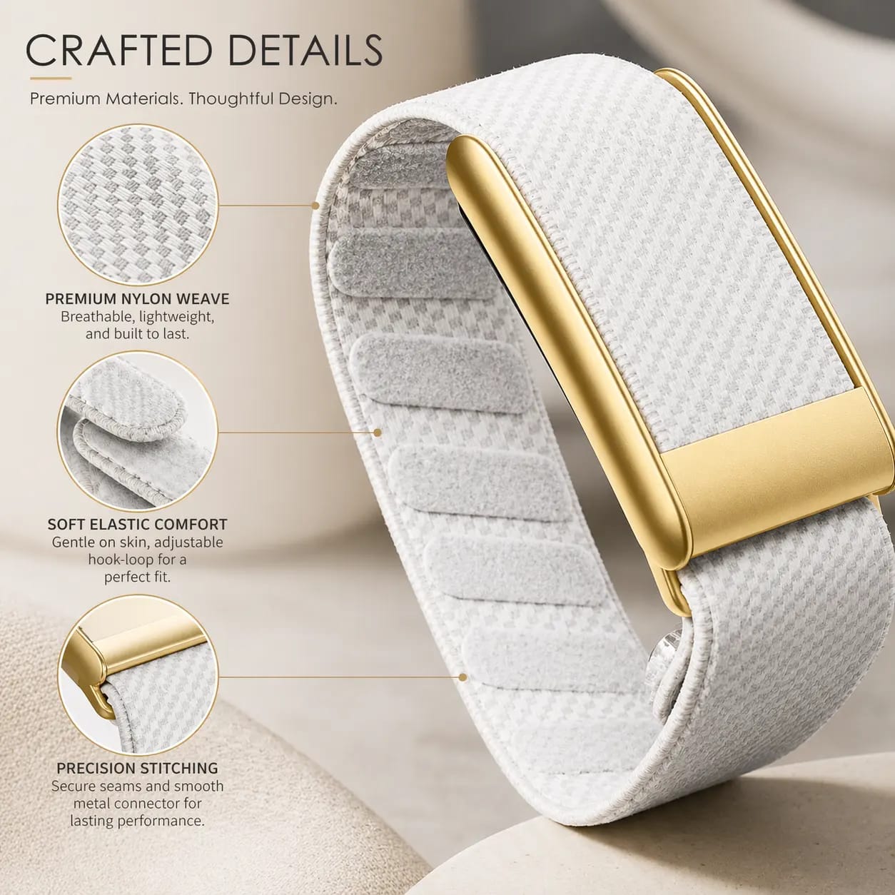 Premium Nylon Gold Strap Compatible with WHOOP 5.0PEAK  – Magnetic Adjustable Replacement Band