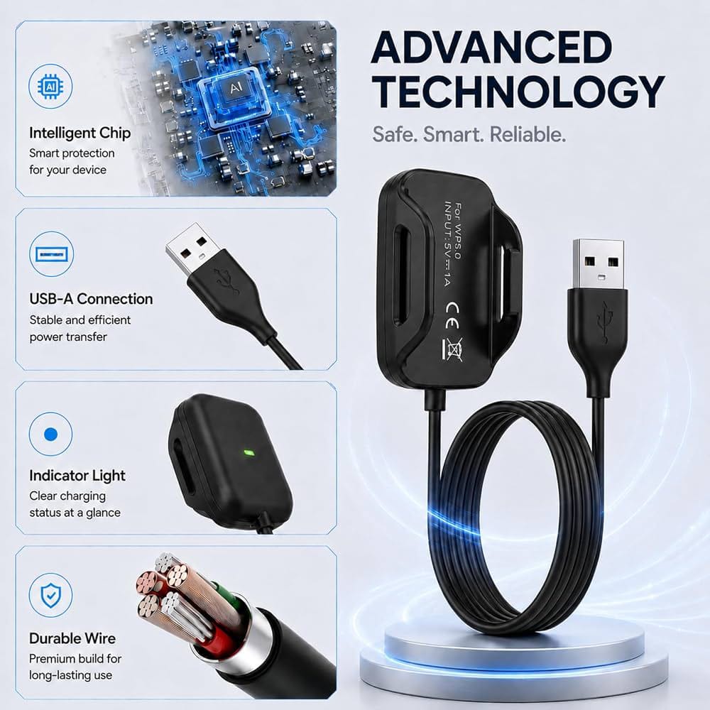 Whoop Charger Compatible with both 5.0peak and mg  Magnetic Charging Cable with USB Charger Dock | 1 Meter Fast Charging Replacement Cable for Whoop Fitness Tracker Band | Durable & Compact Charging Accessory