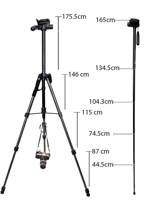 Tripod Stand 2264 Professional Aluminium Camera Tripods with 90 degree center columns, 360 Degree Ball Head